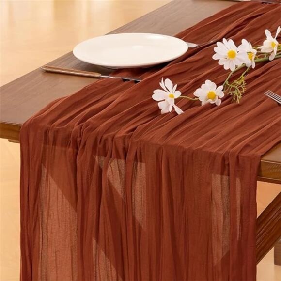 Thanksgiving Fall Table Runner Terracotta Cheesecloth Gauze Burnt Orange Boho - Picture 7 of 7
